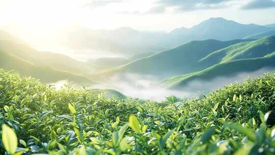 晨曦中的茶山风景