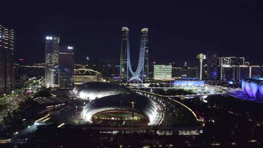 杭州奥体中心大莲花杭州之门城市夜景