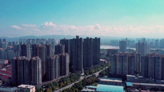 陕西汉中汉台区城市高楼航拍右环绕