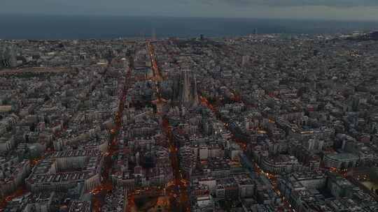 欧洲城市巴塞罗那住宅区鸟瞰图