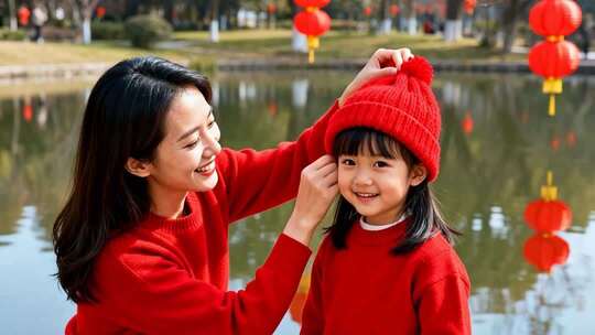 新年过年母女妈妈女儿家庭春节人物