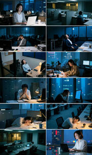 办公室深夜加班工作场景高清在线视频素材下载