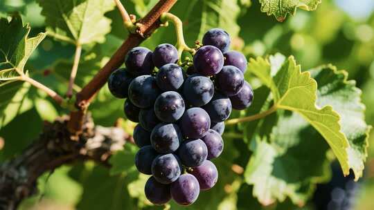 枝头成熟紫葡萄特写