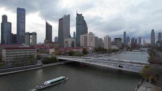 天津海河风景金阜桥城市建筑风光航拍