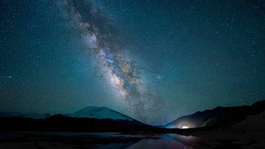 帕米尔高原,湿地,慕士塔格,雪山,星空,银河视频素材模板下载