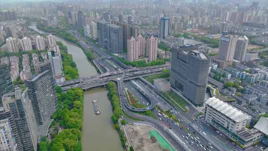 杭州拱墅区市区环城北路中河立交桥车流延时