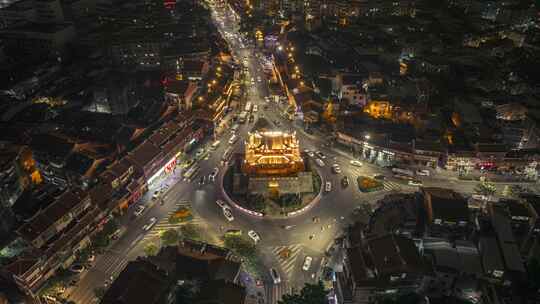 福建泉州朝天门古建筑地标夜景夜晚航拍延时