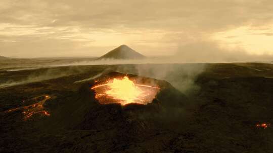 航拍火山岩浆沸腾