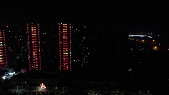 航拍湖南益阳城市夜景