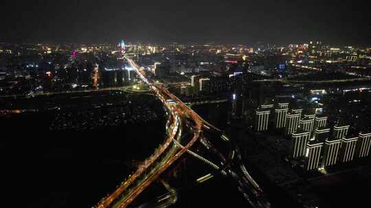 河南郑州城市夜景灯光航拍