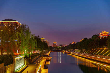 西安护城河夜景延时摄影