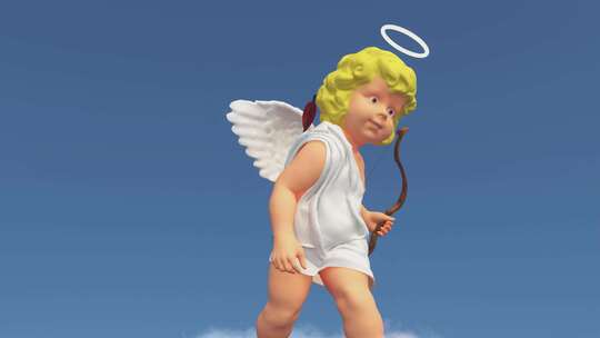 有趣的天使丘比特与翅膀在云上跳舞视频素材模板下载