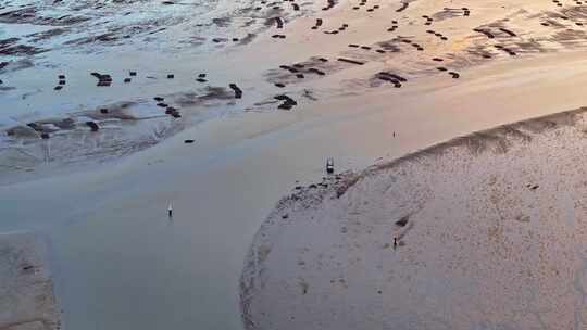 广东大湾区深圳前海湾涂滩日落航拍