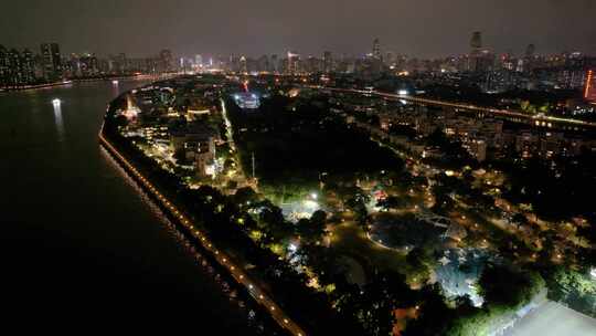 广州大桥海心桥夜景航拍车流交通广州大道夜