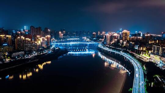 4K重庆桥梁江景夜景延时视频素材模板下载