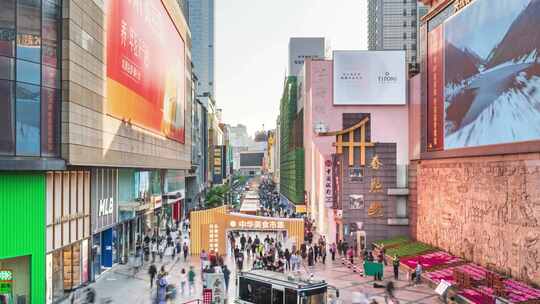 成都春熙路商业街步行街夜景延时摄影