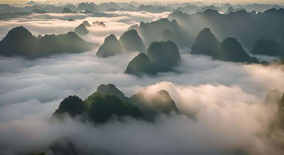 桂林山水合集山峰云海群山云雾缭绕自然风景