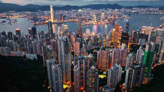 香港维多利亚港夜景航拍