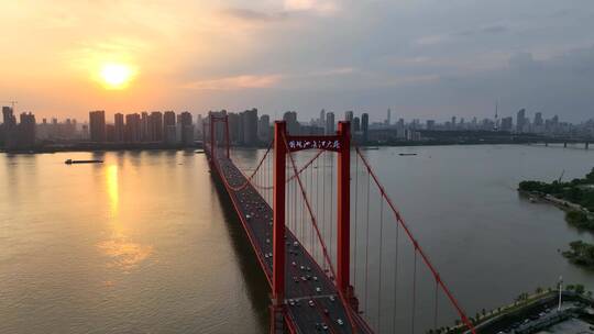 航拍武汉鹦鹉洲长江大桥视频素材模板下载
