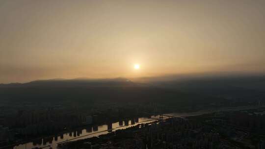 福州日出航拍鼓山日出延时城市山峰日出风景