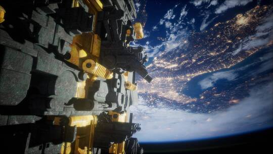宇宙飞船靠近地球视频素材模板下载