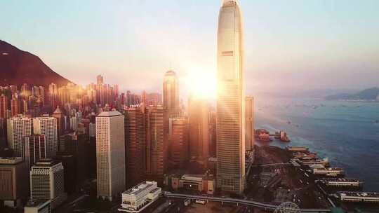 逆光下香港国际金融中心视频素材模板下载