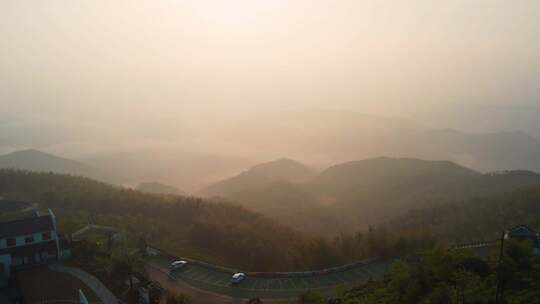 杭州萧山义桥寺坞岭望江阁日出风景