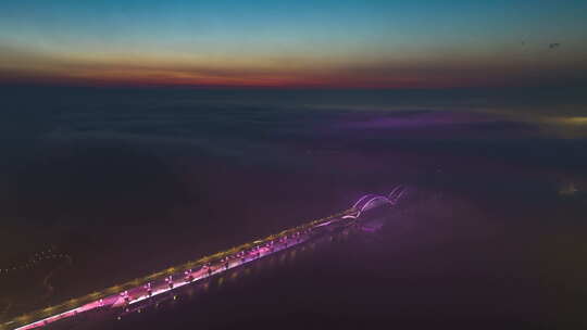 生米大桥夜景云海延时视频素材模板下载