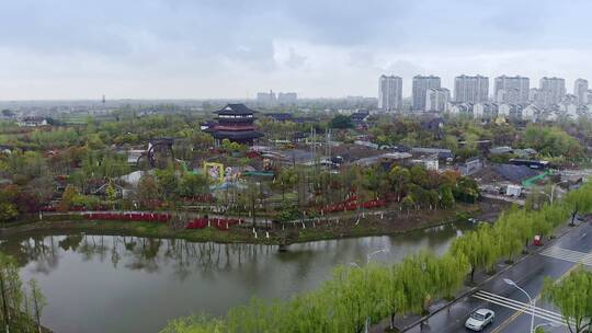 航拍江苏东台市西溪旅游文化景区