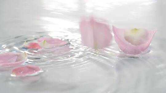 玫瑰花，花瓣落入水中慢镜头可商用视频素材模板下载