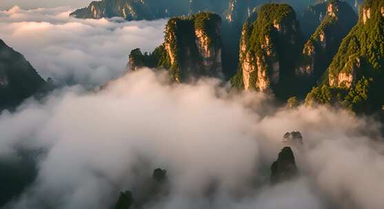 张家界山峰云海山脉日出风景云雾大自然奇峰