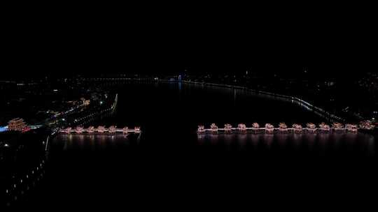 潮州夜景航拍广济桥视频素材模板下载