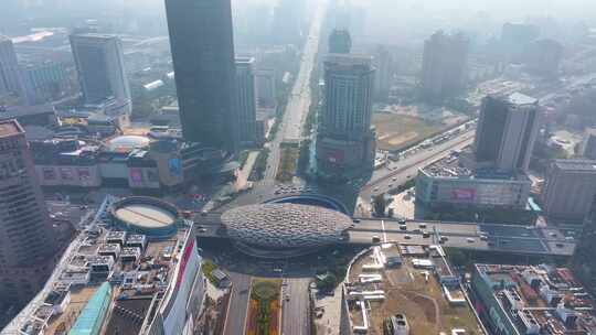 上海市杨浦区五角场广场商圈商业街航拍大景