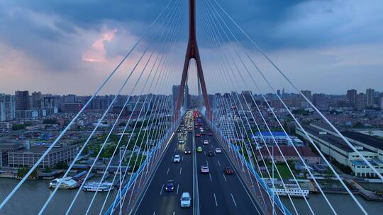 上海杨浦大桥桥梁交通穿越航拍