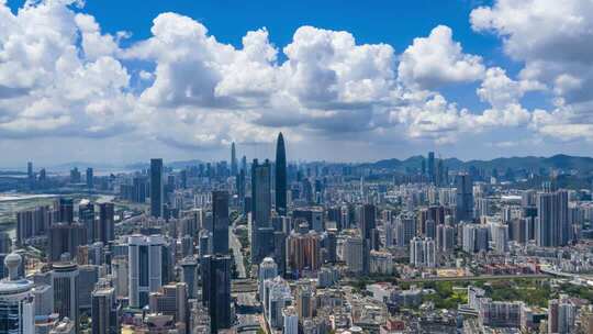 深圳城市蓝天白云光影变化航拍延时