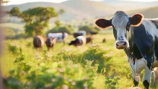 奶牛群牧场农业乳制品草原大山绿色健康畜牧视频素材模板下载