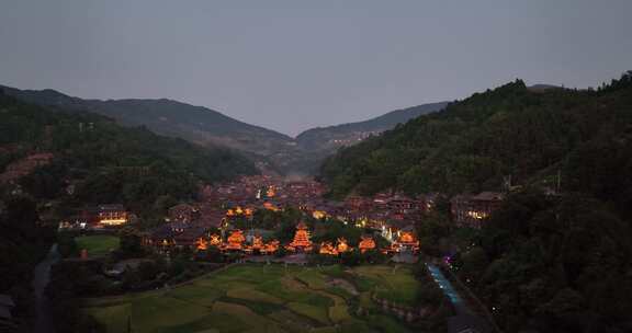 贵州黔东南肇兴侗寨夜景航拍
