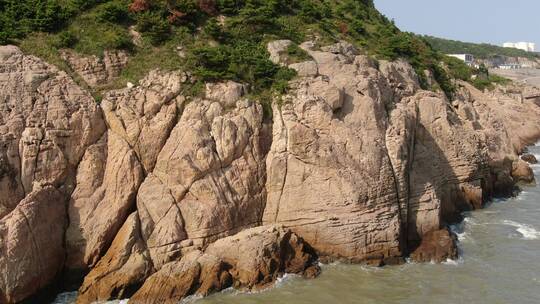 航拍浙江台州温岭海边礁石