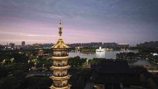 航拍浙江平湖市古镇风光