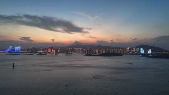 福建厦门城市晚霞夜幕降临夜景航拍