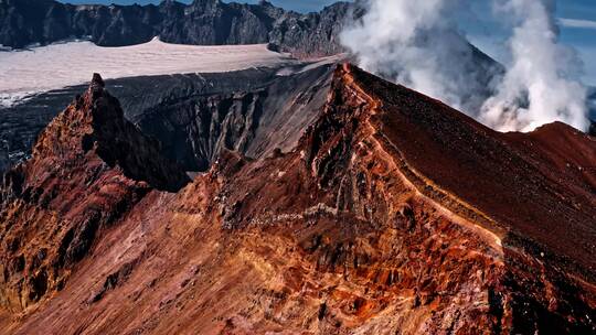 俄罗斯堪察加半岛夫斯基火山航拍