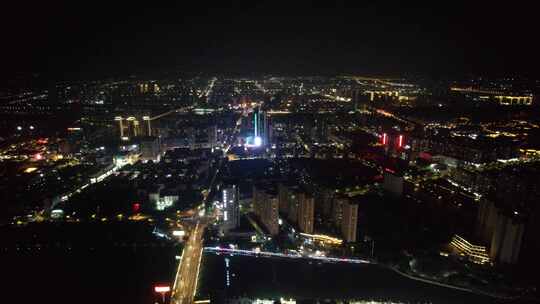 江苏宿迁城市夜景灯光交通航拍