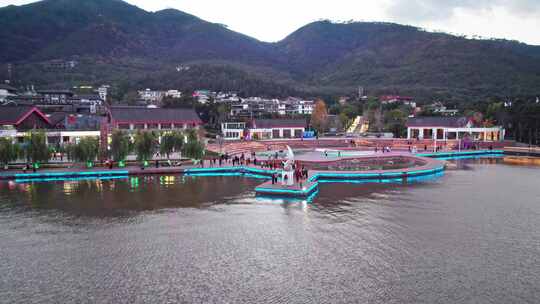 西昌市邛海湿地公园月亮女神黄昏夜景航拍