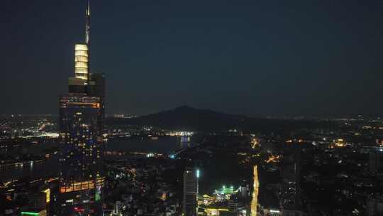 航拍江苏南京鼓楼区紫峰大厦城市夜景景观