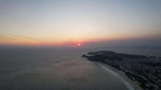 大海日落晚霞夕阳海浪海陵岛航拍