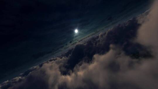 穿过云层飞向明亮的满月