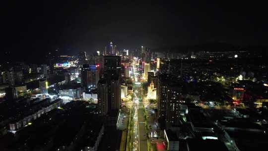 山东烟台城市夜景交通航拍