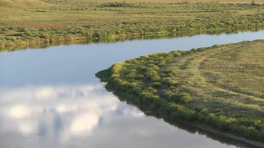 呼伦贝尔原野河湾风景视频素材模板下载