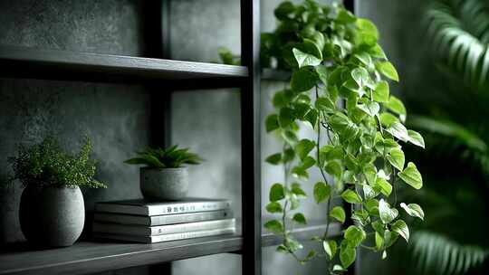 绿植盆栽点缀书架清新文艺