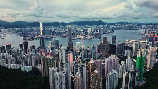 香港维多利亚港夜景航拍